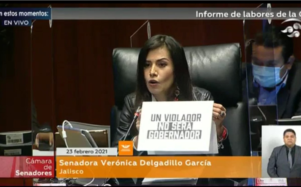 La protesta se dio durante la comparecencia de Blanca Lilia Ibarra, comisionada presidenta del INAI.  | Captura