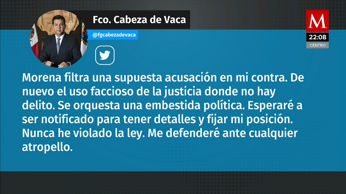 Nunca he violado la ley, asegura Cabeza de Vaca tras solicitud de FGR de desafuero