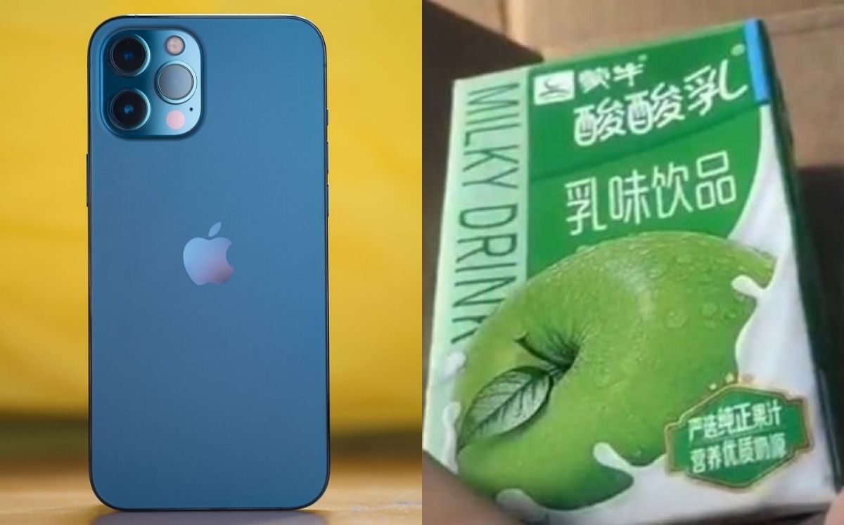 Mujer compra por internet iPhone 12 Pro Max y recibe yogurt de manzana (Especial)