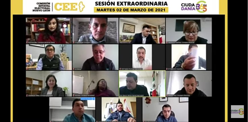 Sesión virtual de la CEE Nuevo León. Foto: Especial.