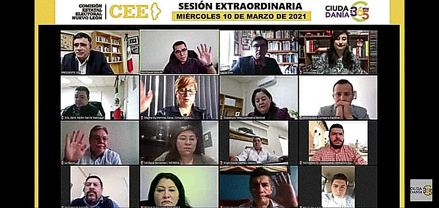 Sesión virtual de la CEE Nuevo León. Foto: Especial.
