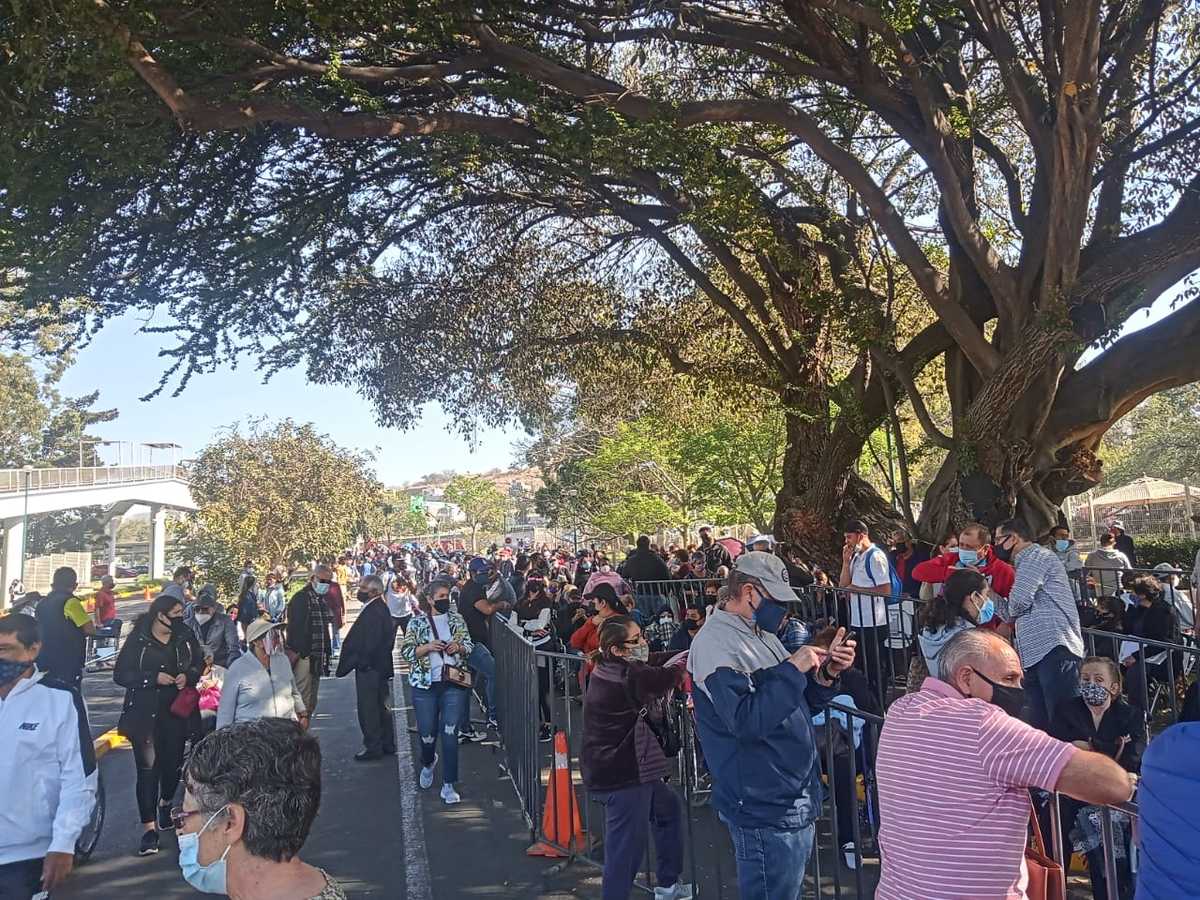 Adultos mayores esperan la vacuna contra covid-19 en el ITESO (Roberto Hurtado)