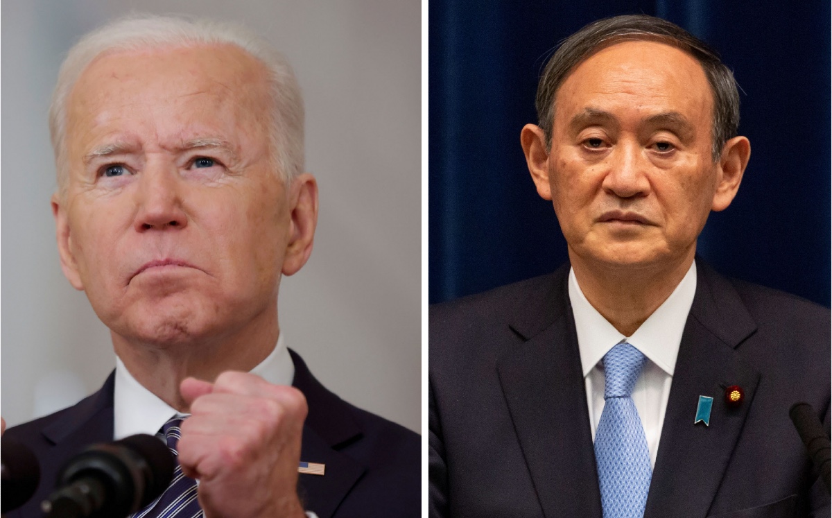 Joe Biden, presidente de EU y Yoshihide Suga, primer ministro de Japón. (Reuters)