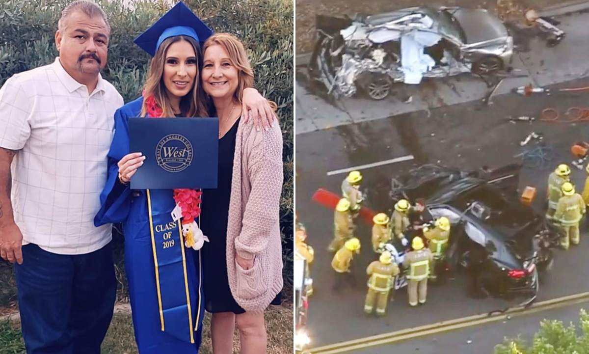 Monique Muñoz con sus padres y una foto aérea del día del trágico suceso. Foto: Redes sociales