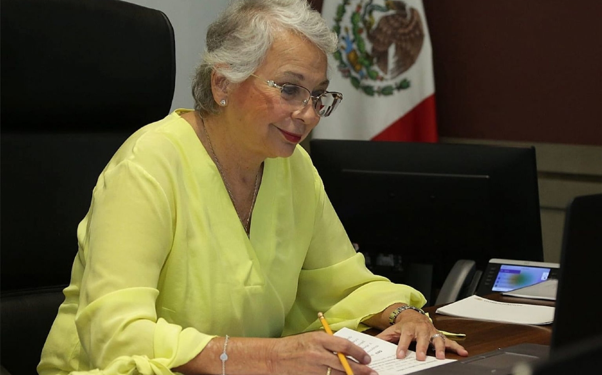 Olga Sánchez Cordero, secretaria de Gobernación, durante una reunión virtual.(Cuartoscuro)