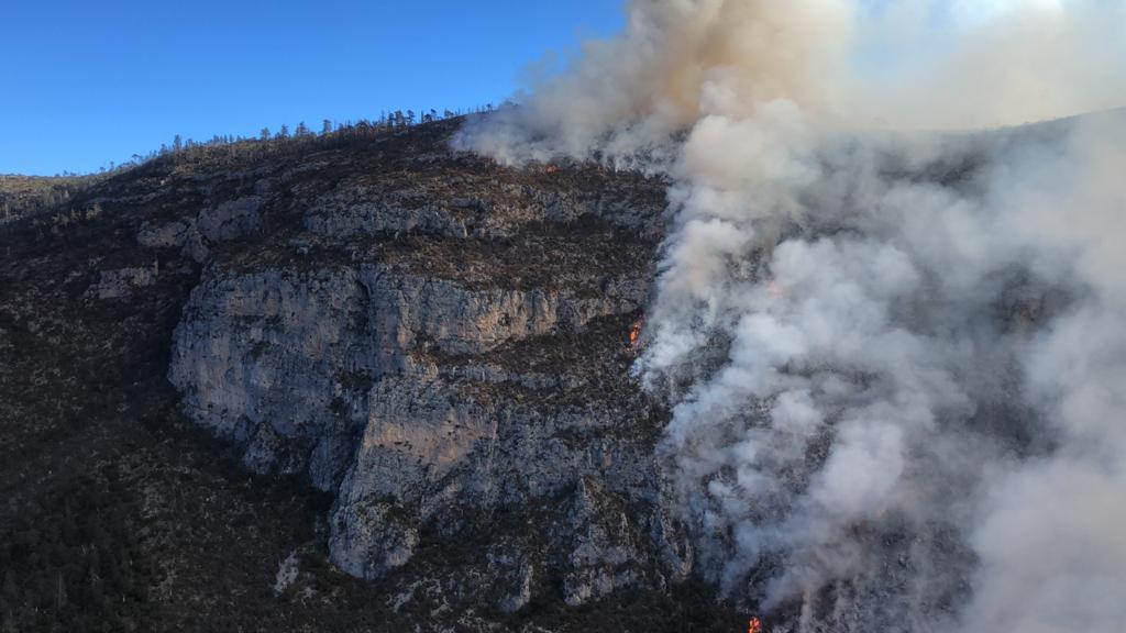 Las acciones para combatir el fuego se han visto afectadas por el viento que se registra en la zona. | Cortesía