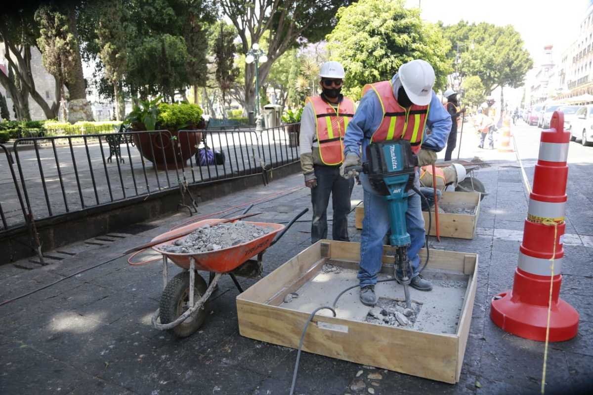 Obras en el Centro Histórico de Puebla. (Andrés Lobato)