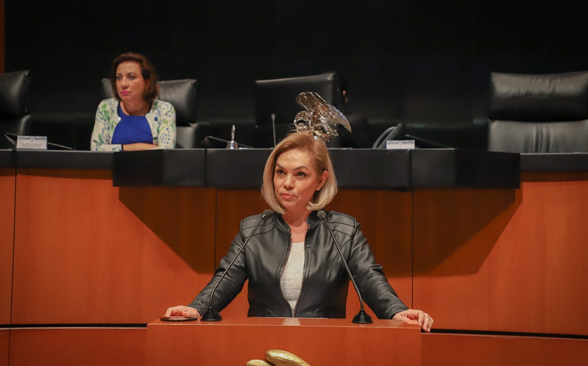 La senadora Cecilia Sánchez García durante una intervención en la tribuna. (Morena en el Senado)