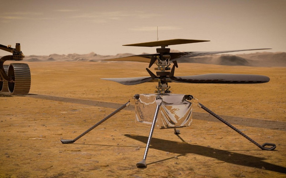 El Ingenuity de la NASA pesa 1.8 kilos y mide 1.2 metros de largo.(AFP)