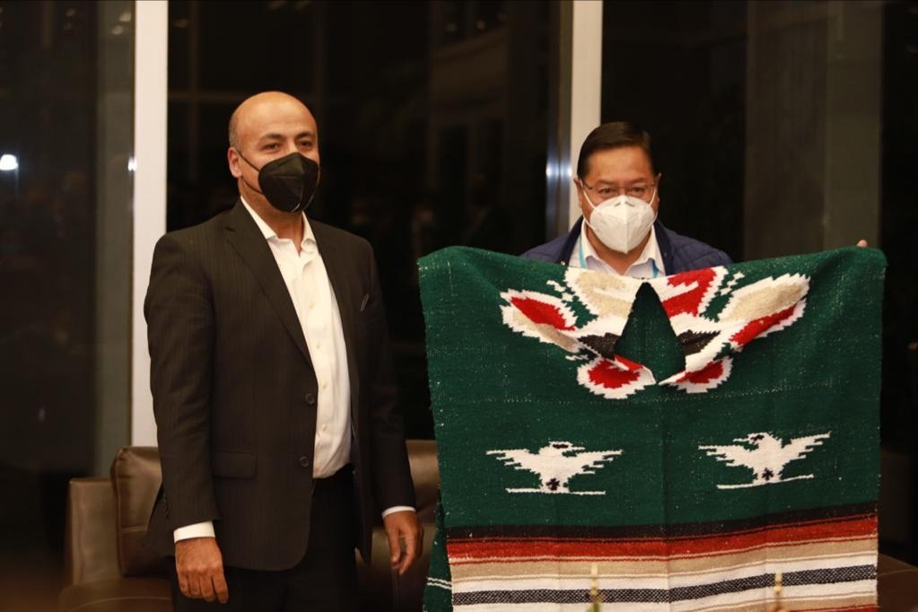 El presidente de Bolivia, Luis Arce, a su llegada a México . (Twitter | @SRE_mx)