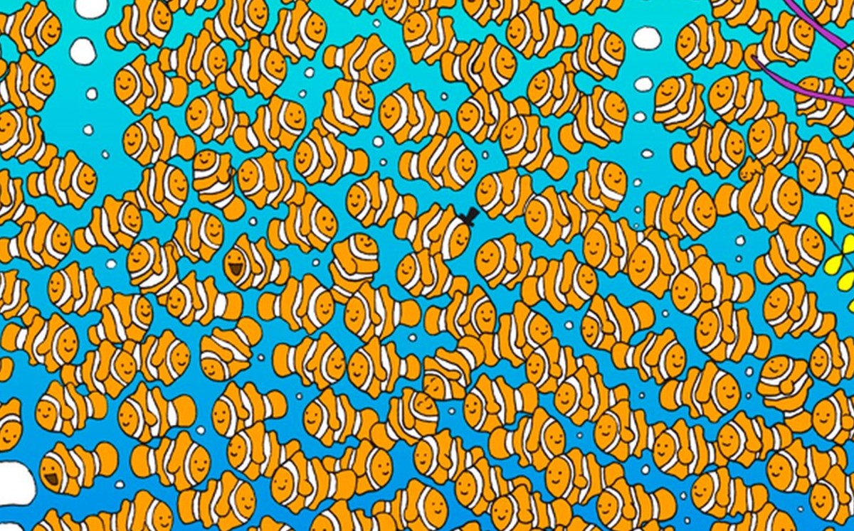 Reto visual: encuentra al pez dorado entro los peces payaso (@dulof)