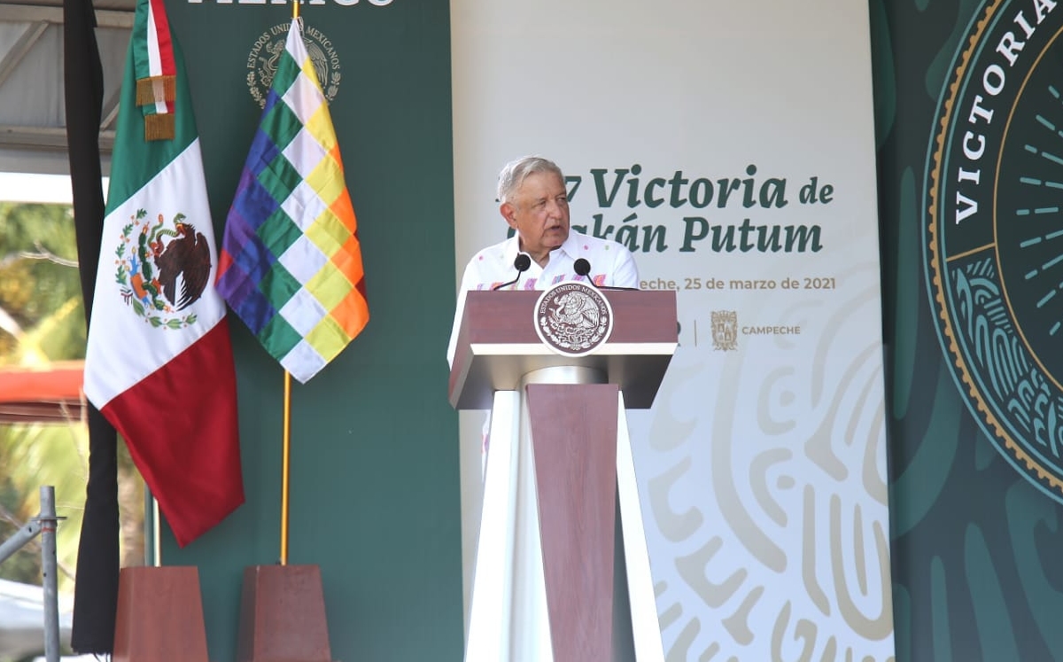 El Presidente durante la conmemoración de la Victoria de Chakán Putum en Campeche. (Juan Carlos Bautista)