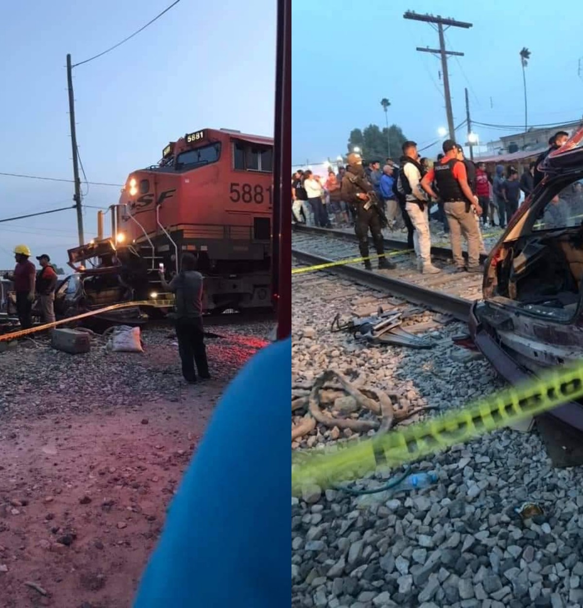 El auto fue arrastrado por el tren carguero por más de 600 metros. (Especial)