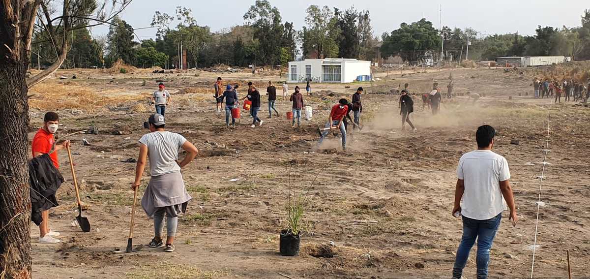 Estudiante plantan árboles en predio de Huentitán el Bajo. (Juan Carlos Munguía)