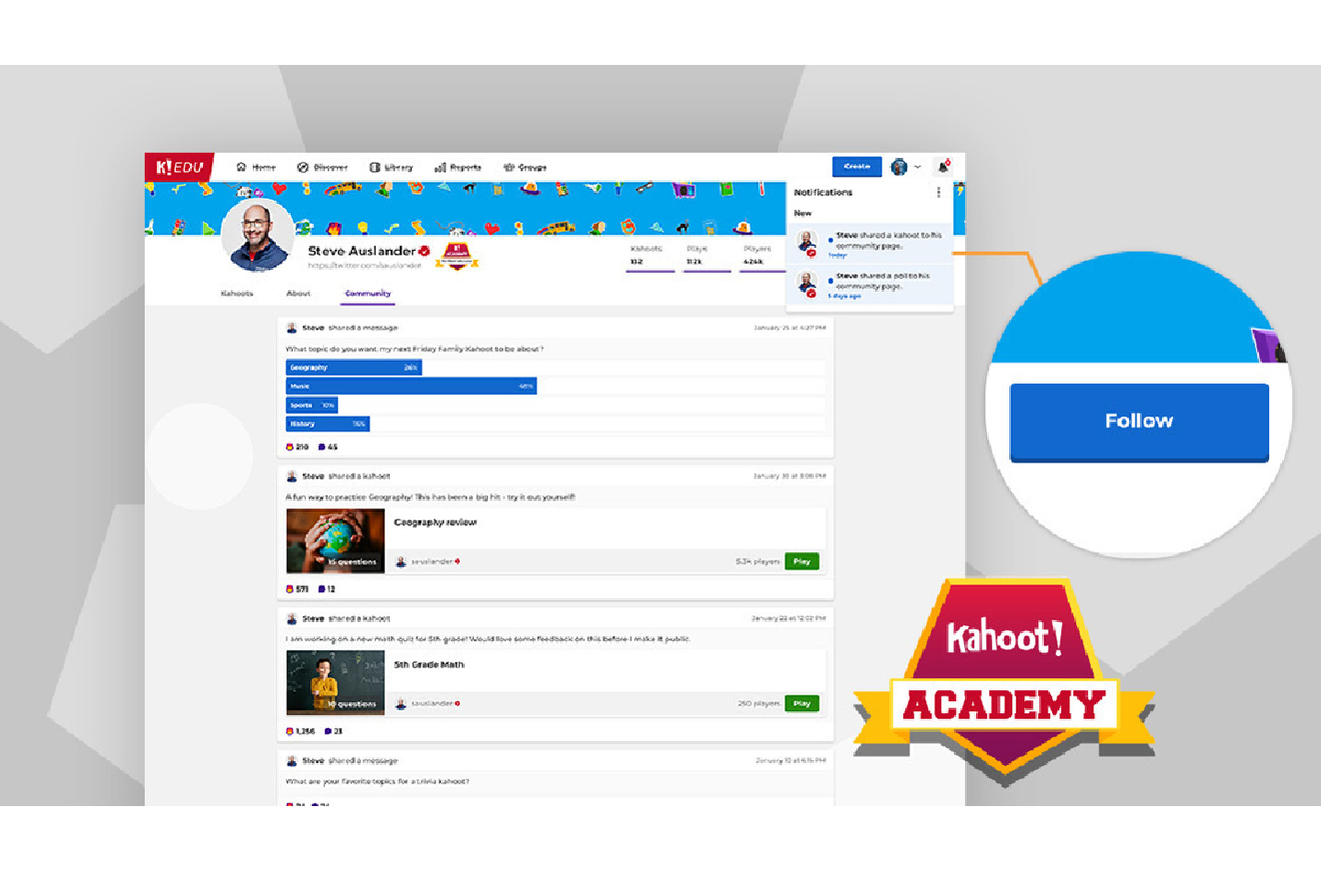 Kahoot! Academy Connect ofrece funciones de red de contactos. (especial)