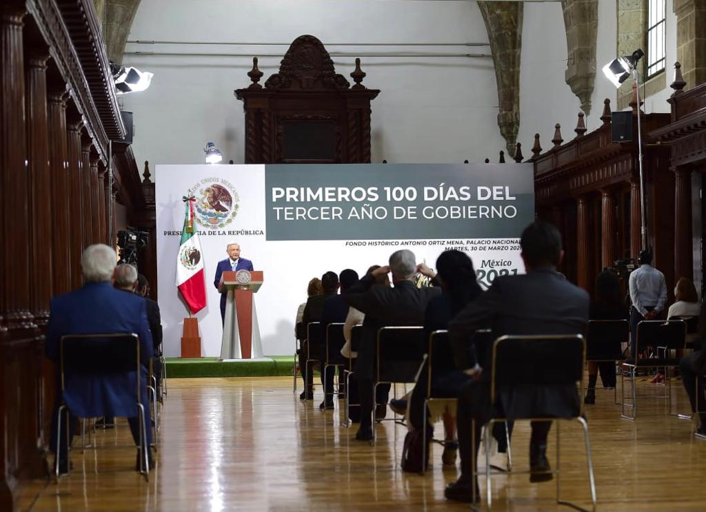 Mensaje de López Obrador a 100 días de gobierno en 2021. (Cortesía)