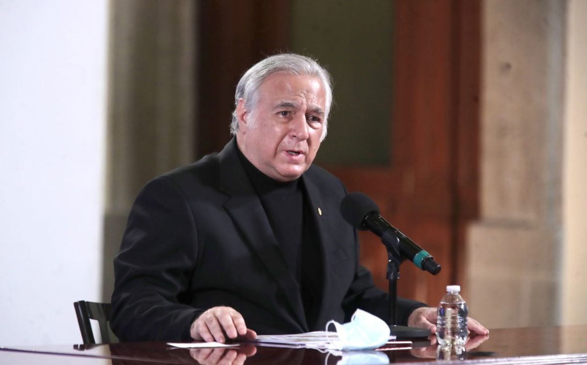 Miguel Torruco, secretario de Turismo, durante un conferencia sobre el covid-19. (Cuartoscuro)