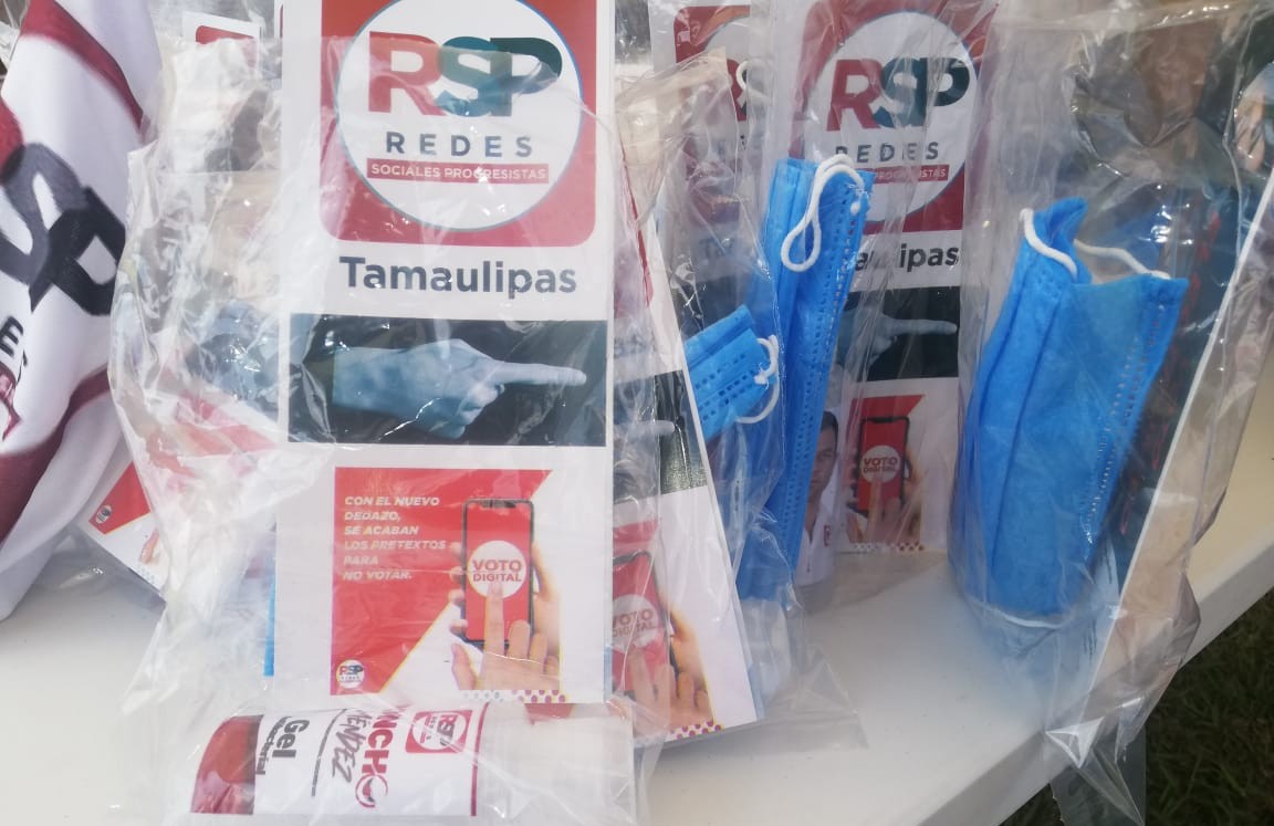Redes Sociales Progresistas de Tamaulipas entrega kits contra covid-19 en las campañas. (Yazmín Sánchez)