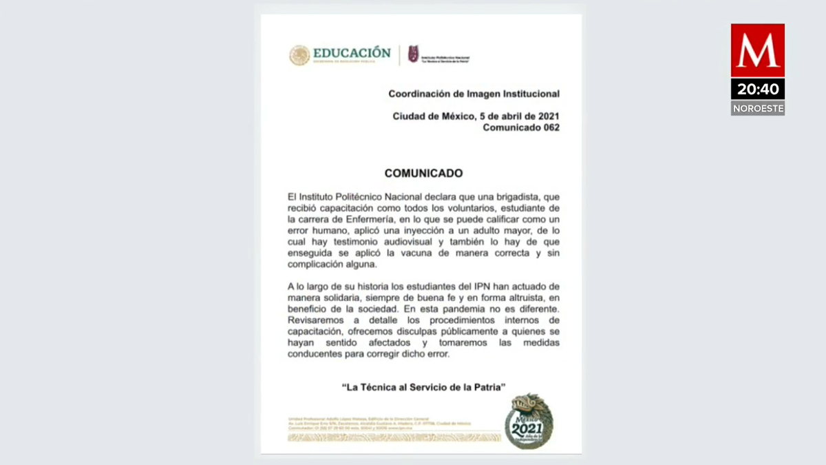 "Error humano": IPN ofrece disculpas por brigadista que simuló vacunación en la GAM