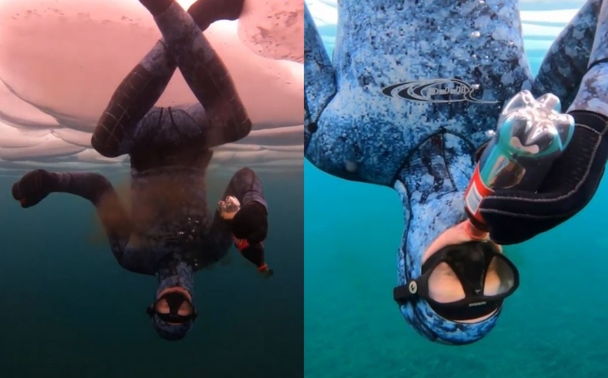 El buceador Andrew Ryzebol bebiendo Coca-Cola bajo el agua (Captura)