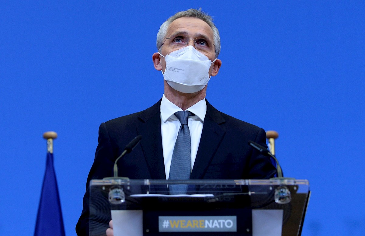 Jens Stoltenberg, secretario general de la OTAN durante el anuncio del retiro de tropas de Afganistán. (EFE)