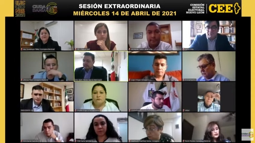 Sesión virtual de la CEE Nuevo León. Foto: Especial.
