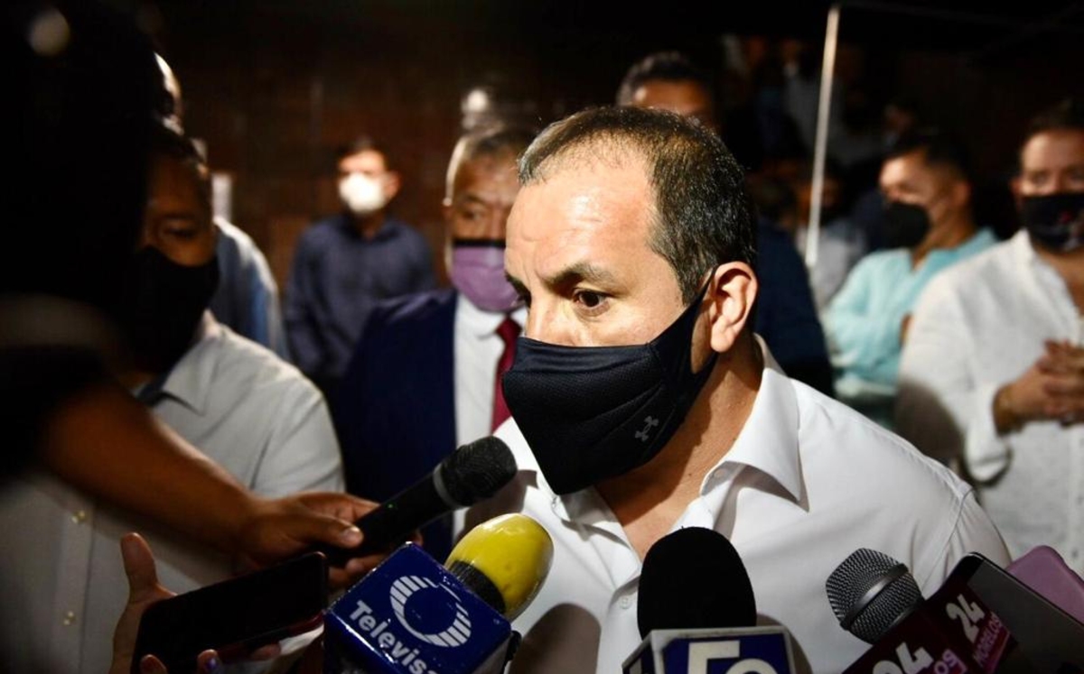 El gobernador de Morelos, Cuauhtémoc Blanco, durante una conferencia de prensa. (Especial)