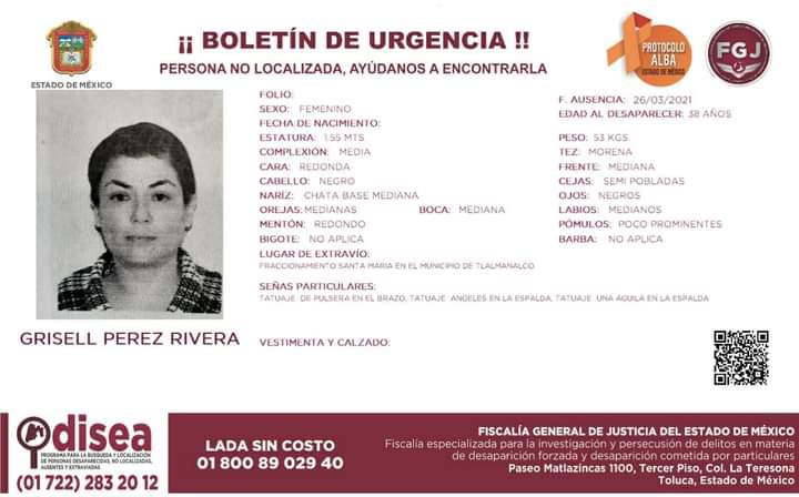 Grisell Pérez Rivera, desaparecida desde el 26 de marzo. (Especial)