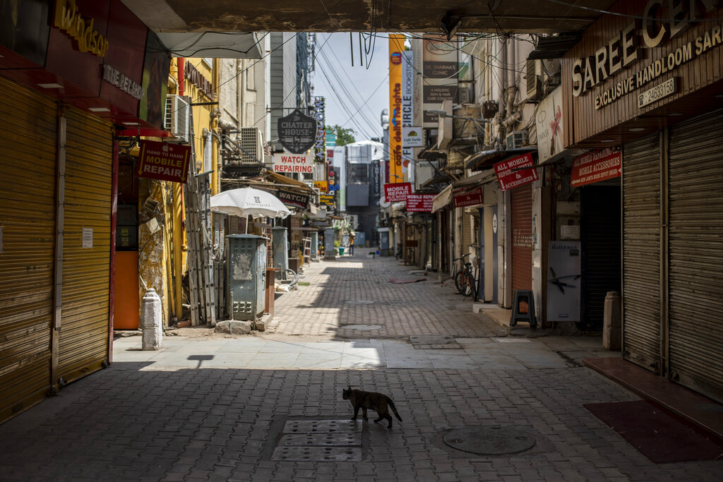 Las calles de Nueva Delhi y Bombay lucen prácticamente vacías por la pandemia. (AFP)