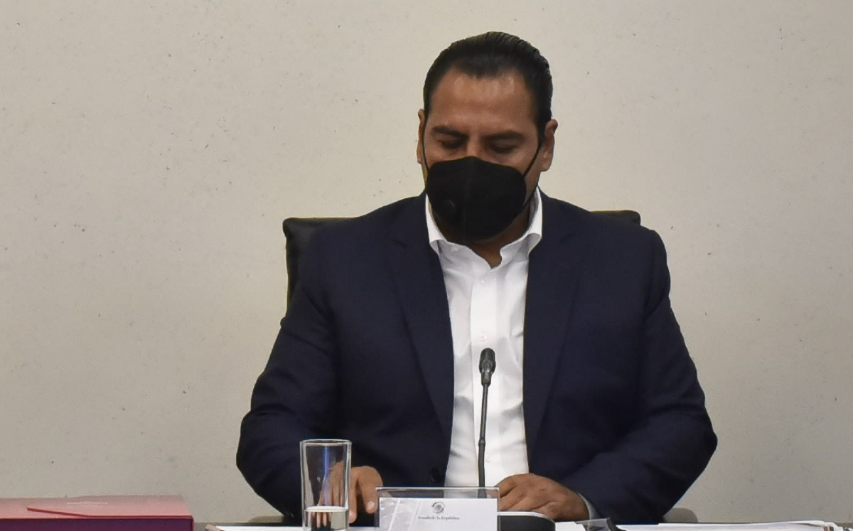 El presidente del Senado, Eduardo Ramírez, durante un evento en la Secretaría de Hacienda. (Cuartoscuro)
