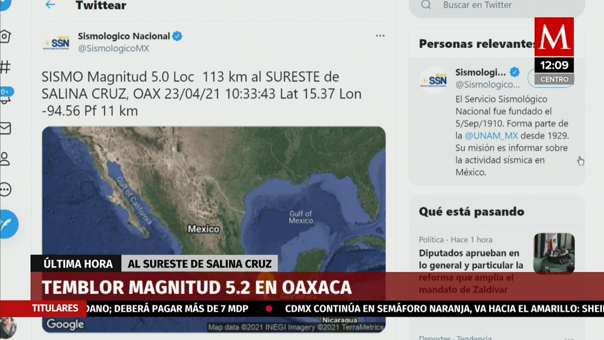 Se registro un temblor de 5.2 de magnitud en el sureste de Oaxaca