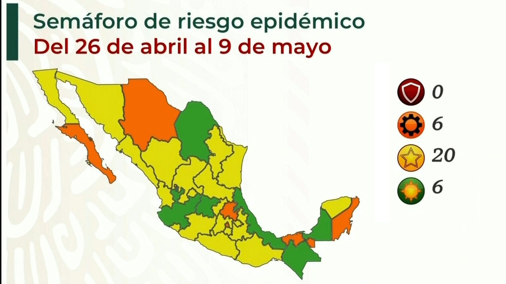 Semáforo covid-19: hay 6 estados en verde y 20 en amarillo
