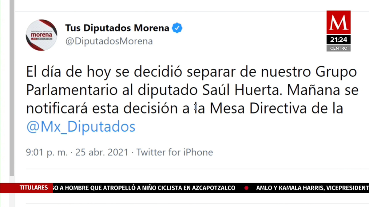Morena separa al diputado Saúl Huerta de su grupo parlamentario