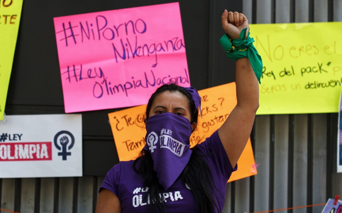 Un grupo de mujeres se manifestó para exigir la aprobación de la Ley Olimpia a nivel Nacional. (Cuartoscuro)