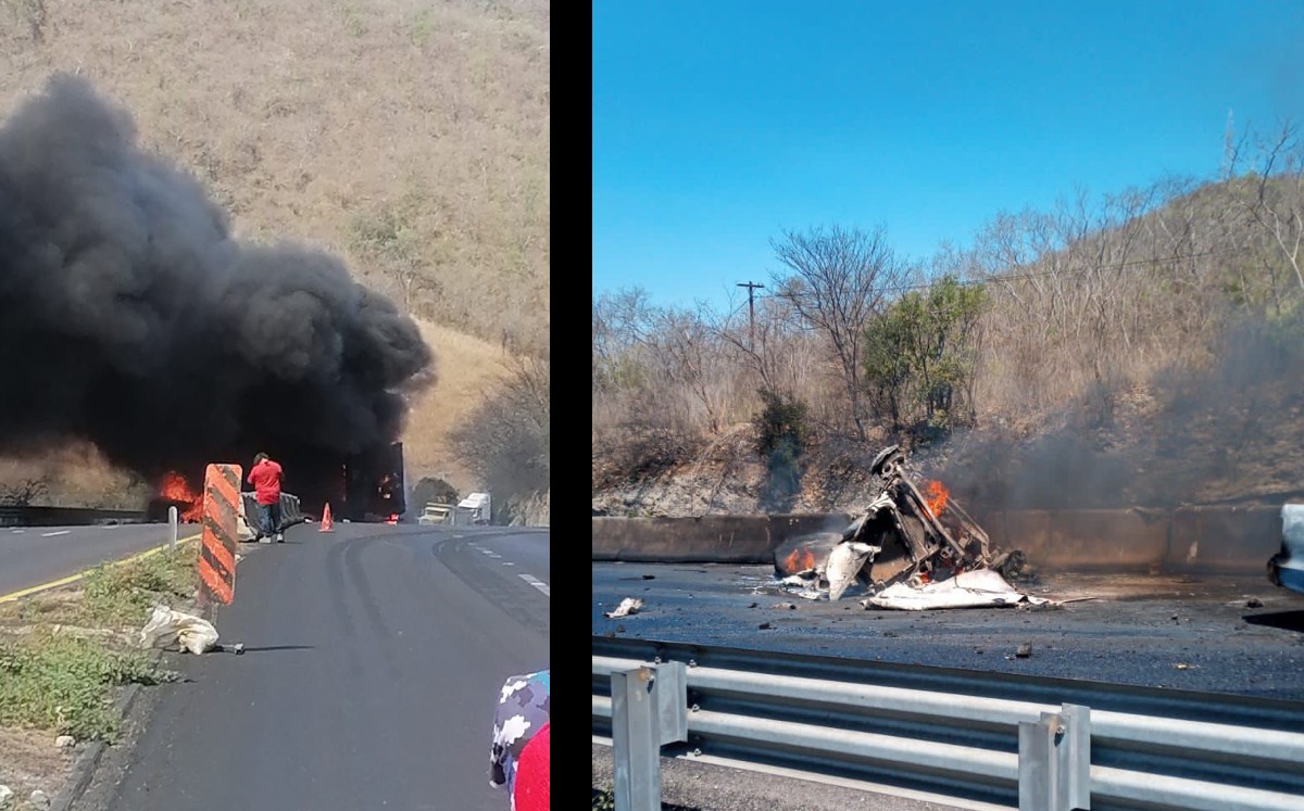 Choque de tráiler provoca incendio en autopista Colima-Manzanillo. (Especial)