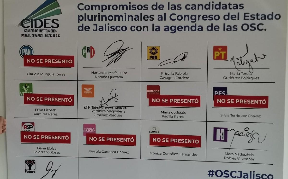 Siete de las 13 candidatas plurinominales al Congreso del Estado de Jalisco, no asistieron al foro. (Especial)