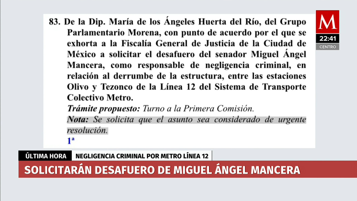 Diputada pide a FGJ de CdMx solicitar desafuero de Miguel Ángel Mancera por L12