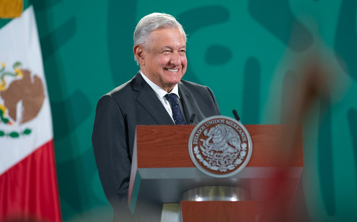 López Obrador durante su conferencia mañanera de hoy en el Salón de Tesorería. (Gobierno de México)