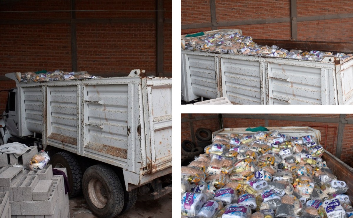 El camión con las despensas fue decomisado por la autoridad electoral de SLP. (Especial)