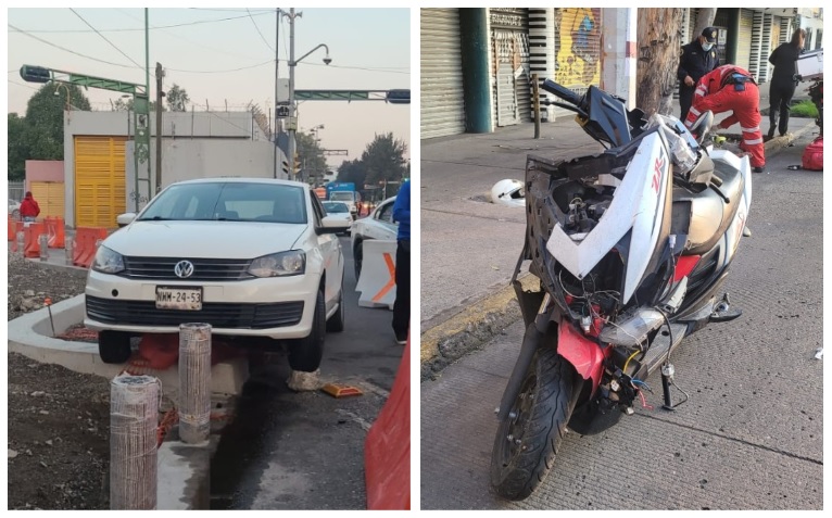 Policías acordonaron ambos puntos para retirar al vehículo y auxiliar al motociclista. (Fotos: Ramón Ramírez)
