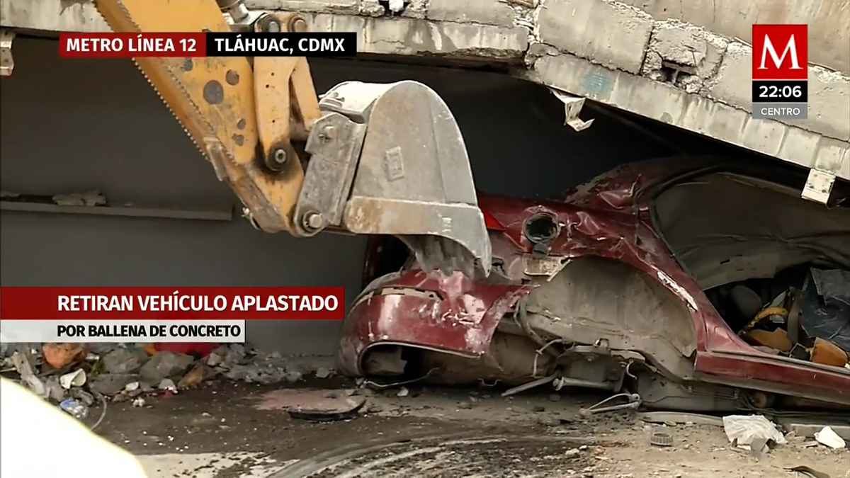 Retiran vehículo aplastado tras colapso de Línea 12 de S.T.C. Metro