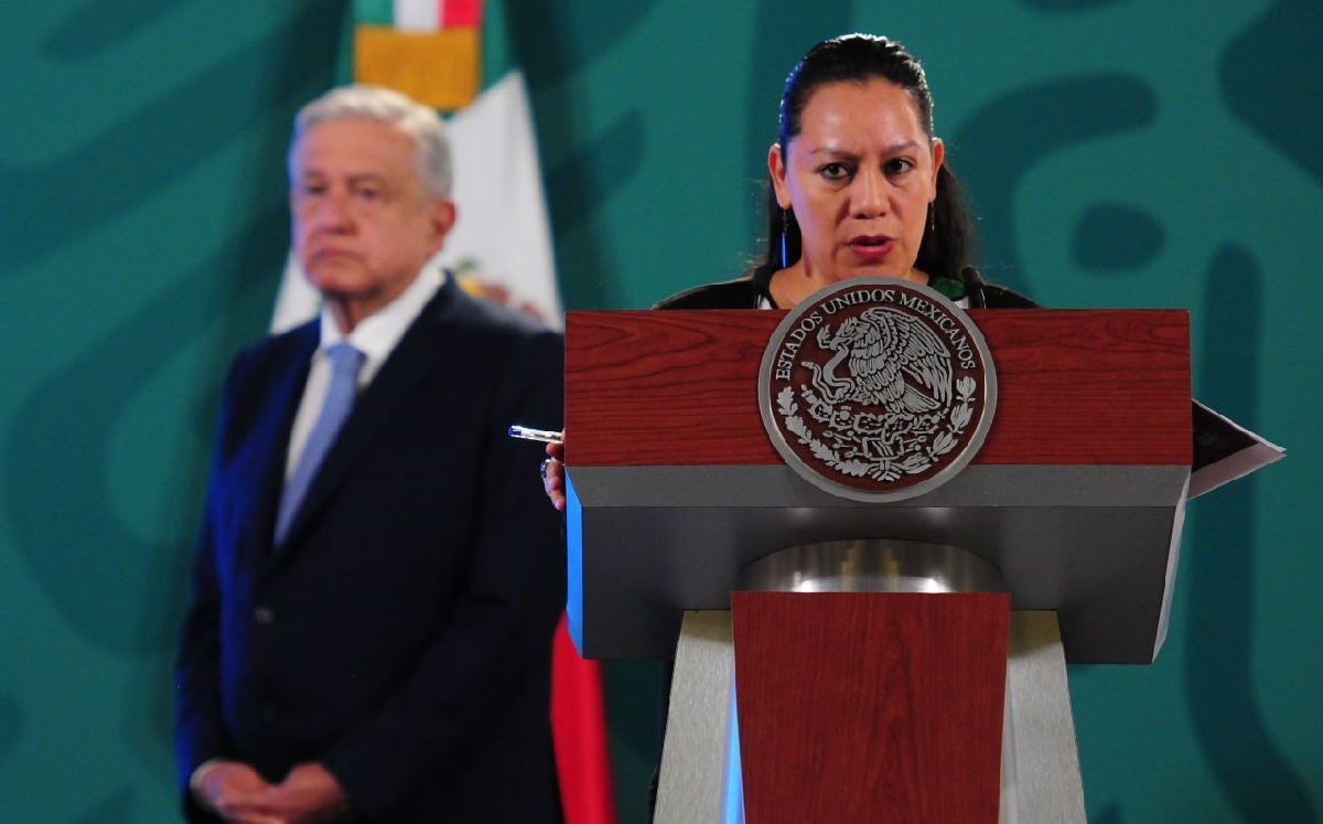 La secretaria del Medio Ambiente, María Luisa Albores, durante la conferencia de prensa. (Cuartoscuro)