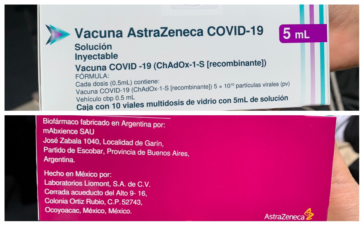 Vacuna contra covid-19 de AstraZeneca envasada en México. (Cortesía)
