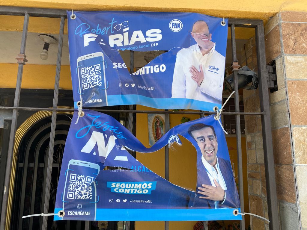Los candidatos del PAN por Santa Catarina denunciaron públicamente este jueves daños a su publicidad de campaña proselitista.Foto: Especial