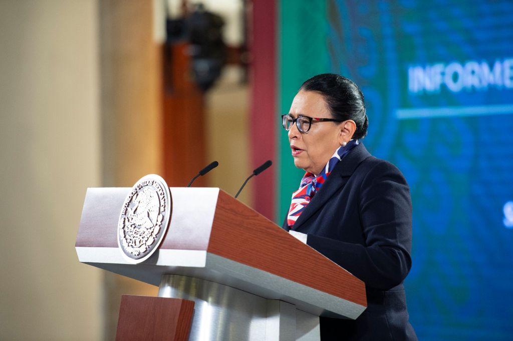 Rosa Icela Rodríguez, titular de SSPC, en La Mañanera. (Cortesía)