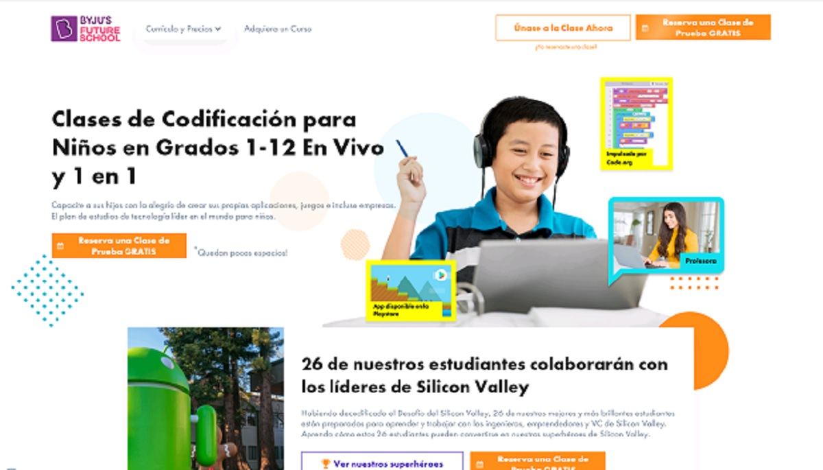La página cuenta con una clase prueba gratuita para que los niños conozcan el modelo educativo. (byjusfutureschool.com)