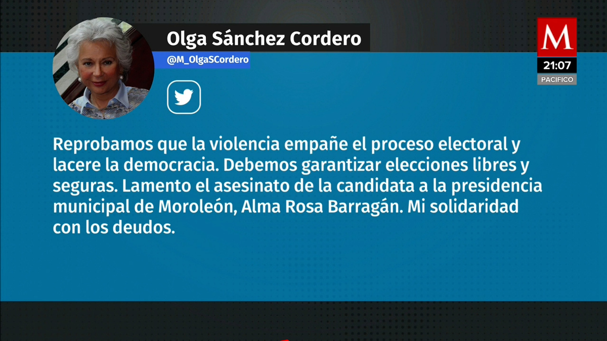 Sánchez Cordero lamenta asesinato de Alma Barragán, candidata de MC