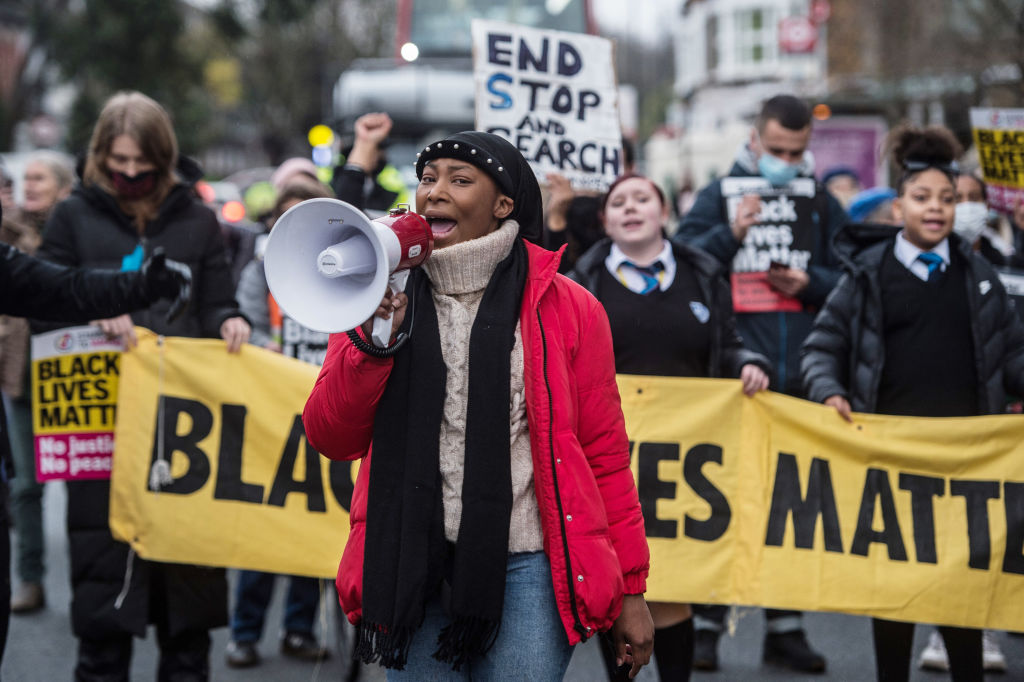 Sasha Johnson durante una protesta en diciembre de 2020. (Getty Images)