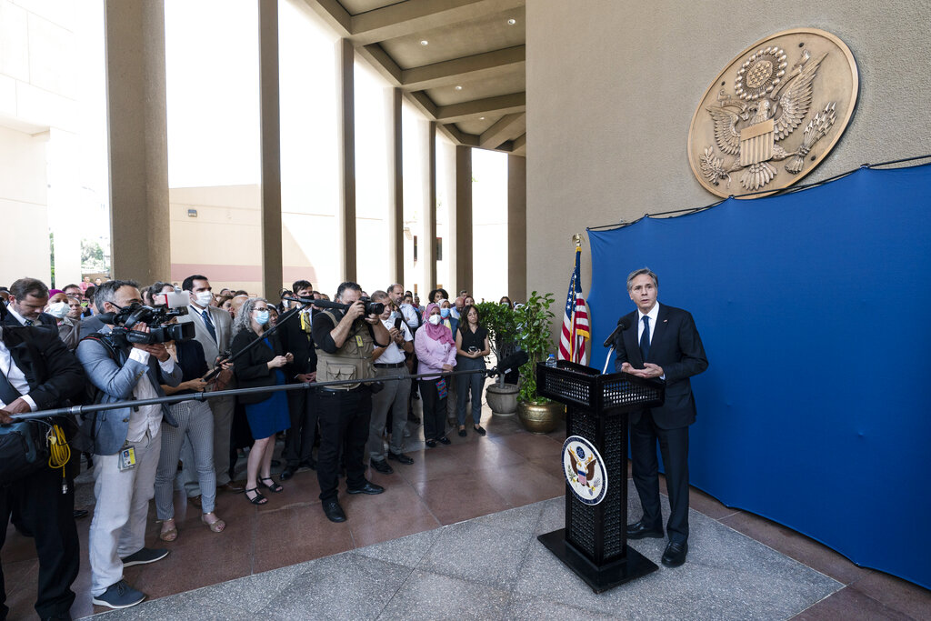 Antony Blinken en su llegada a Egipto. | AP