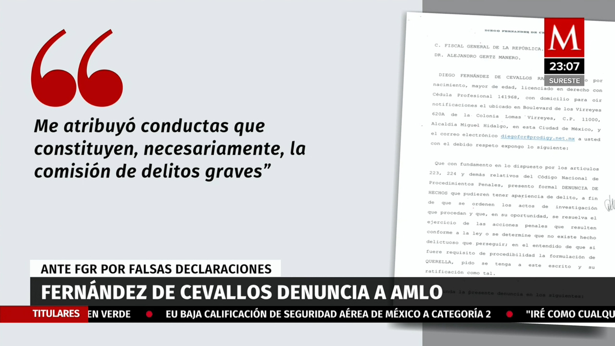 Diego Fernández de Cevallos denuncia a AMLO ante FGR